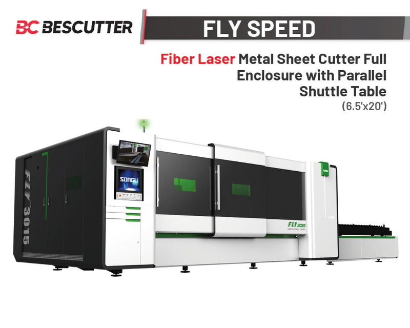FLY SPEED 6020 (6.5'x20')  6000W - 15000W | Fiber Laser Metal Sheet Cutter Full Enclosure with Parallel Shuttle Table