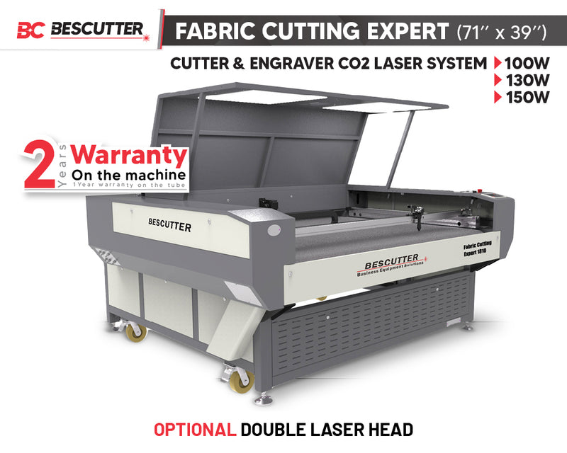 ALL SYSTEM INCLUDED BESCUTTER FABRIC EXPERT 71''X39'' | 100W / 130W / 150W | CO2 LASER CUTTER & ENGRAVER | WITH CAMERA, CONVEYOR BELT AND EDGE AUTO-DETECTING FEEDER - BesCutter Laser Cutters and Engravers