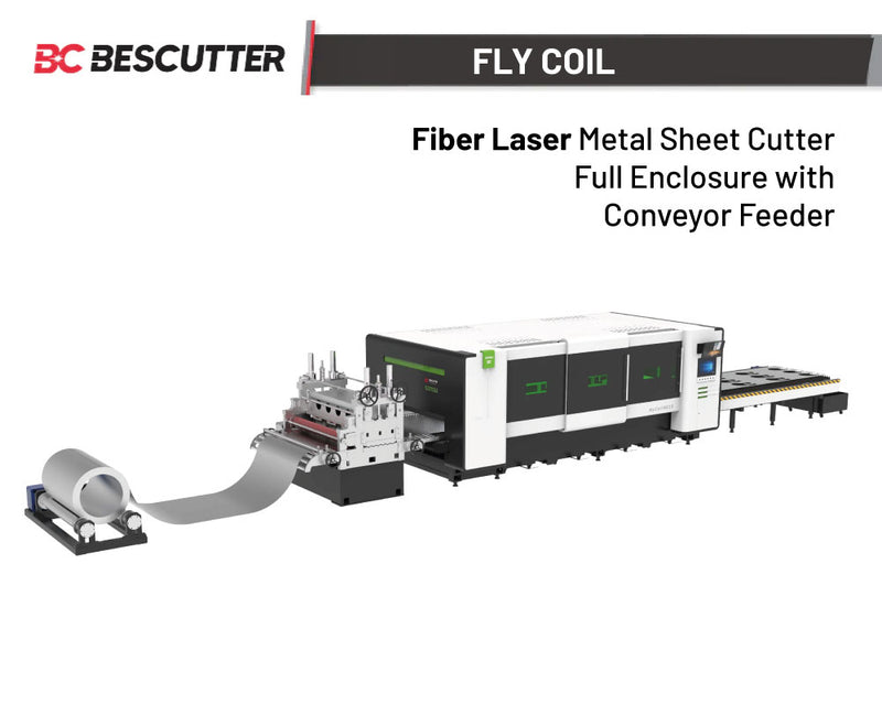 FLY Coil 5'X13' Fiber Laser Metal Sheet Cutter Full Enclosure with Conveyor Feeder