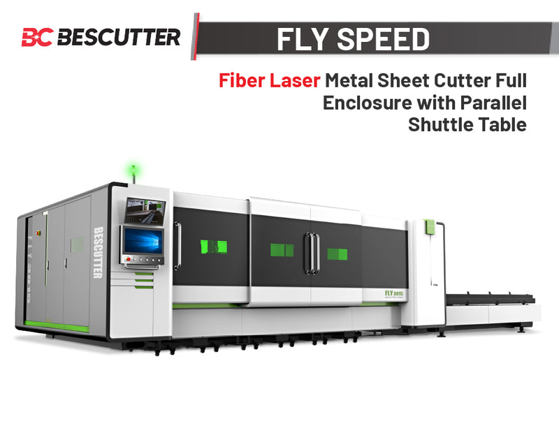 FLY SPEED 5'X10' | 1500W - 15000W | Fiber Laser Metal Sheet Cutter Full Enclosure with Parallel Shuttle Table