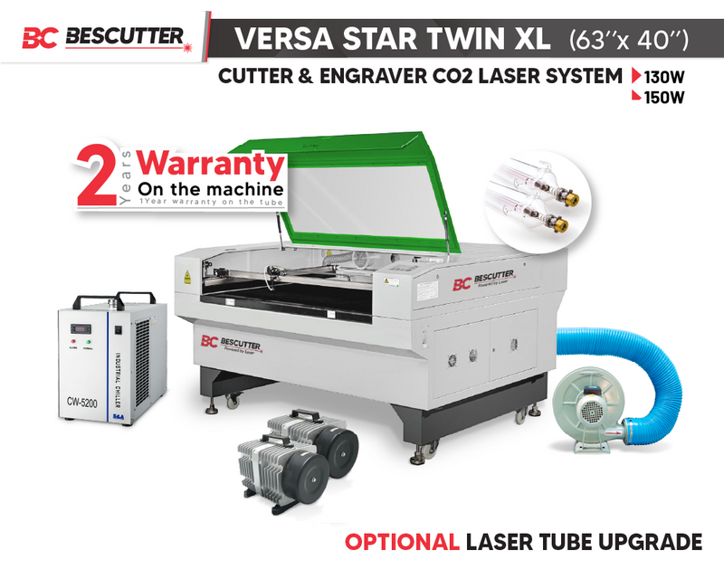 ALL SYSTEM INCLUDED BESCUTTER VERSA STAR TWIN XL 63"X40" CO2 LASER CUTTER & ENGRAVER 100 - 130W |  DOUBLE HEAD | CMA1610T | FAST DELIVERY - BesCutter Laser Cutters and Engravers